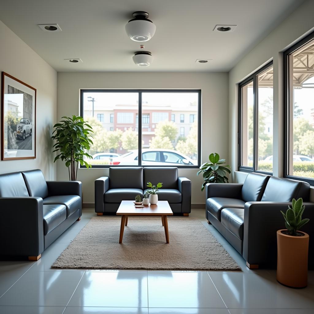 Comfortable customer waiting area in a Jammu car service center