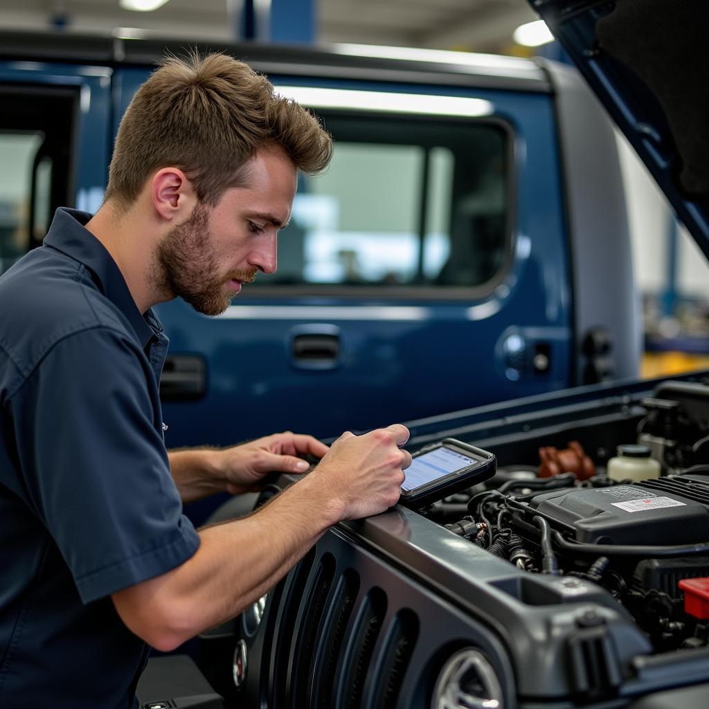 Jeep Certified Technician Performing Engine Diagnostics