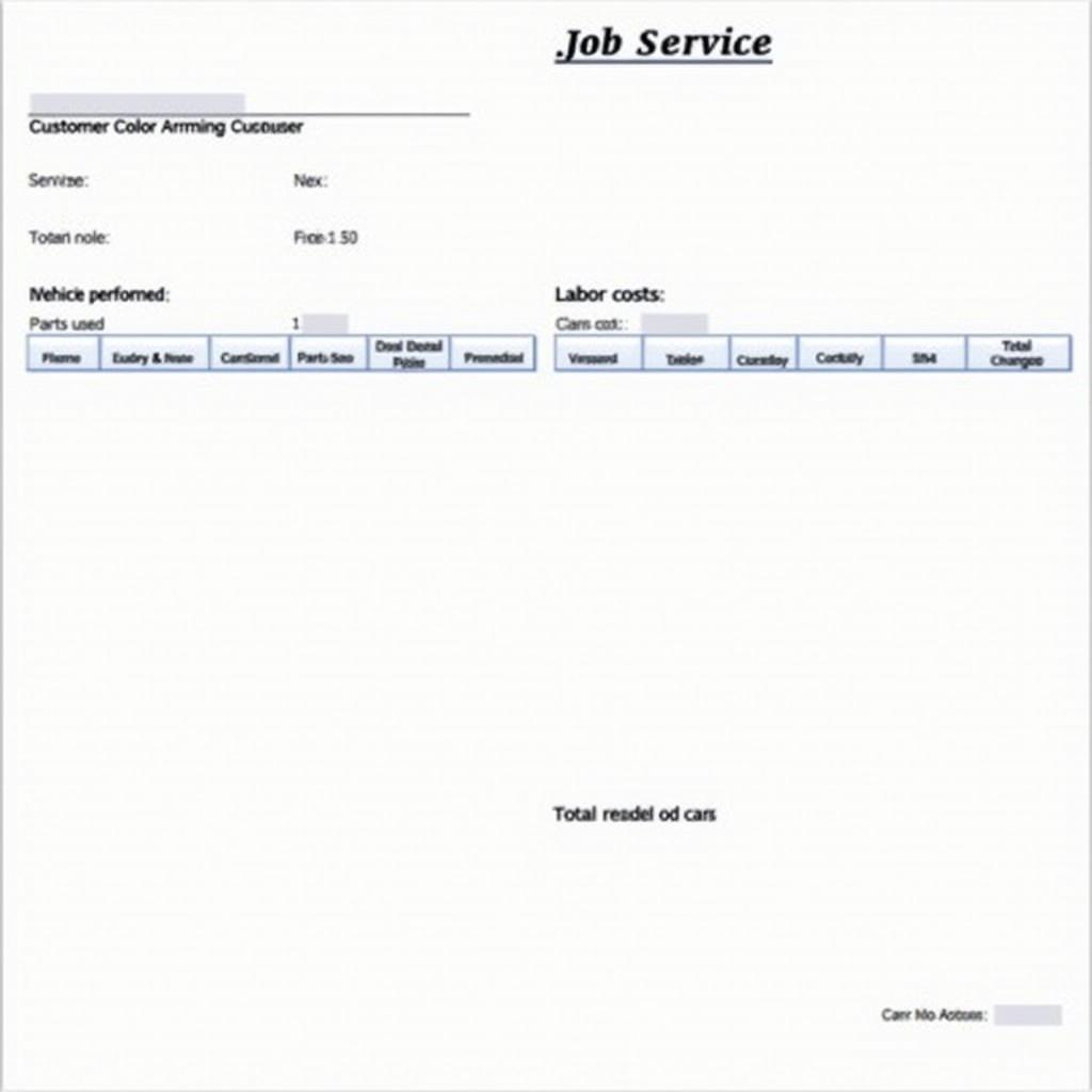 Job Card Excel Format Car Service Template Example