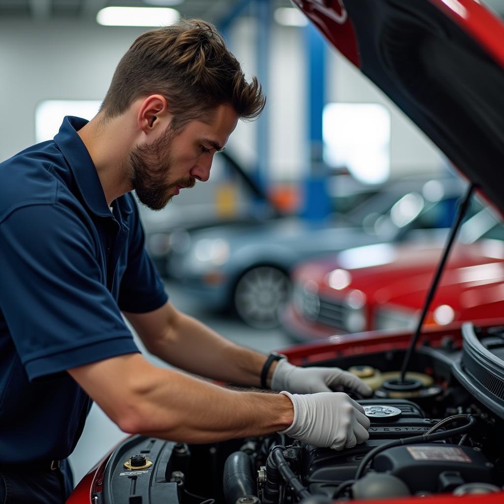 Mechanic Working on a Car at John's Car Service in Fort Lauderdale