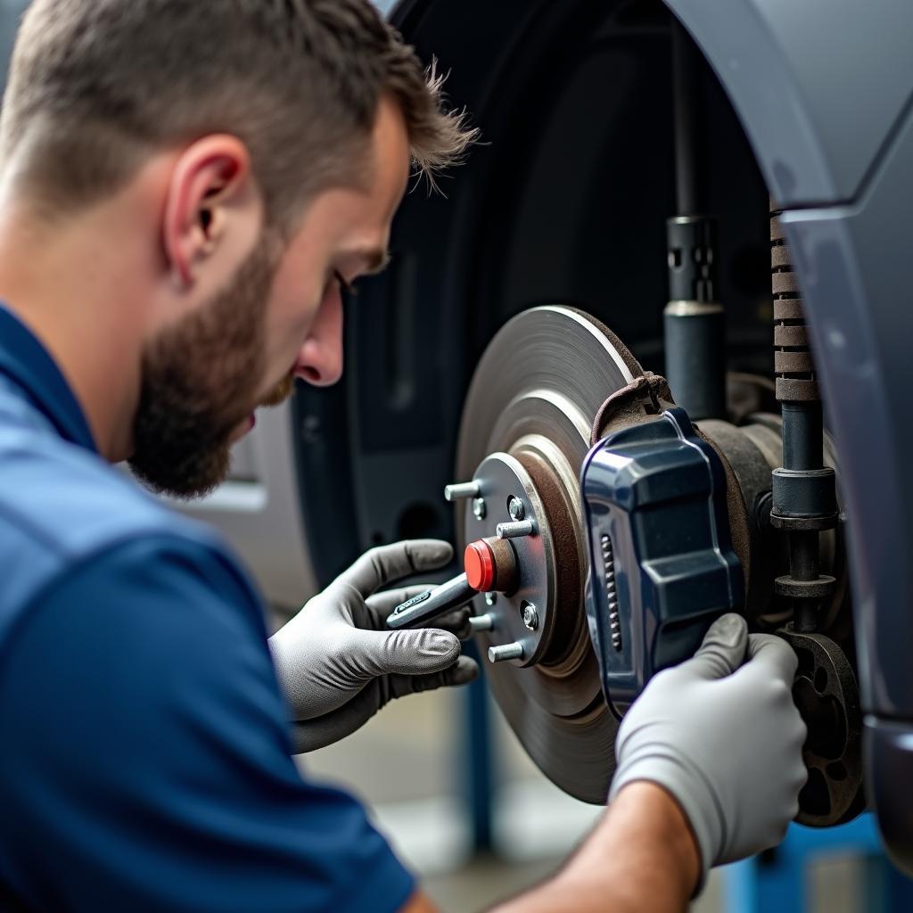 Brake Inspection during Car Service in Kidderminster