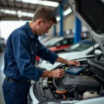 Mechanic working on a car engine in Lanja