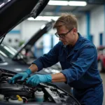 Technician Working on a Car in a Local Service Center