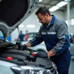 Mechanic Inspecting Car at Local Jaipur Service Station