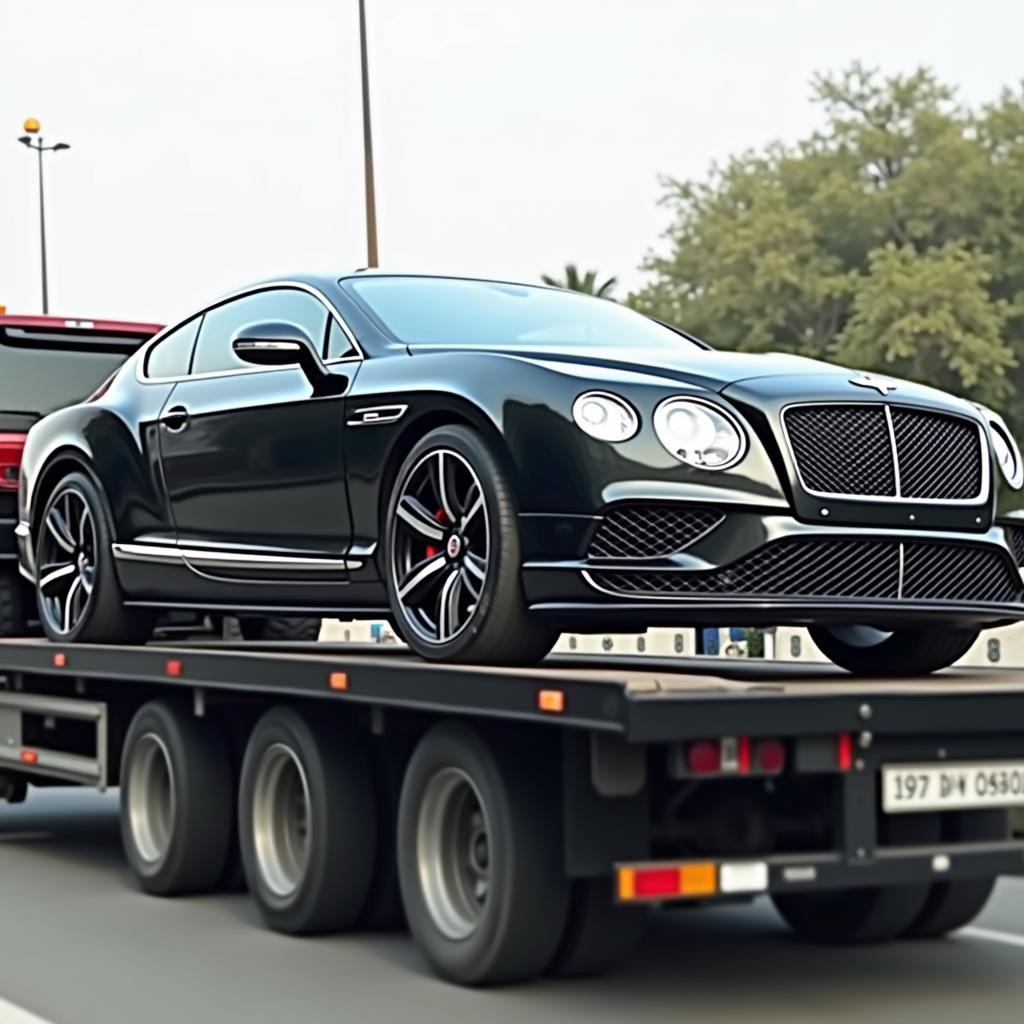 Luxury car being towed on a flatbed tow truck in Panchkula