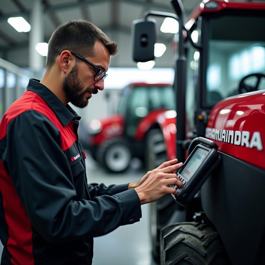 Mahindra Authorized Service Center Technician Working on a Car