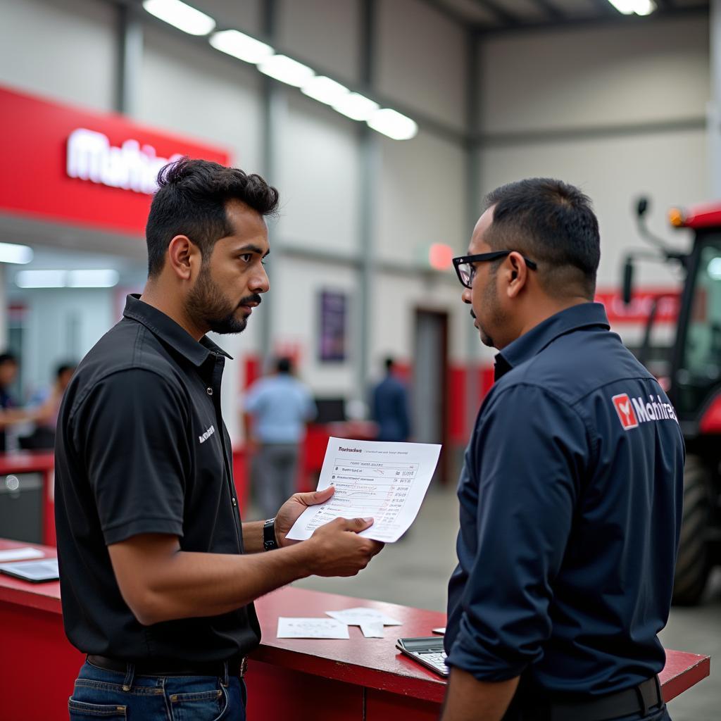 Mahindra Customer Service Experience in Mysore -  Service advisor explaining repair details to customer