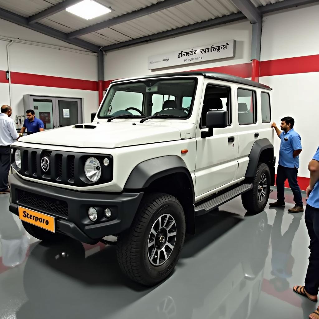 Mahindra Scorpio-N undergoing routine maintenance in a Coimbatore service center