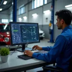 Mahindra Thar undergoing a diagnostic check at a Coimbatore service center