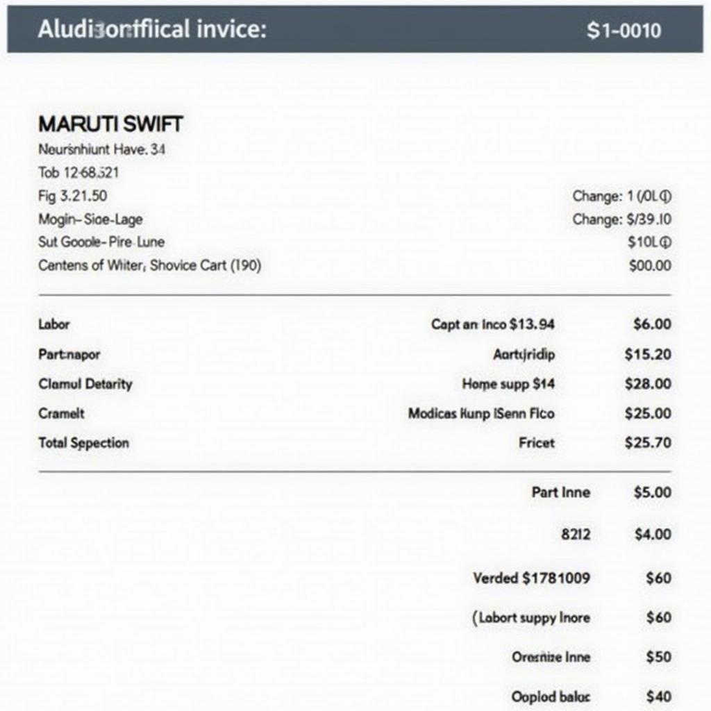 Maruti Swift Service Invoice Example