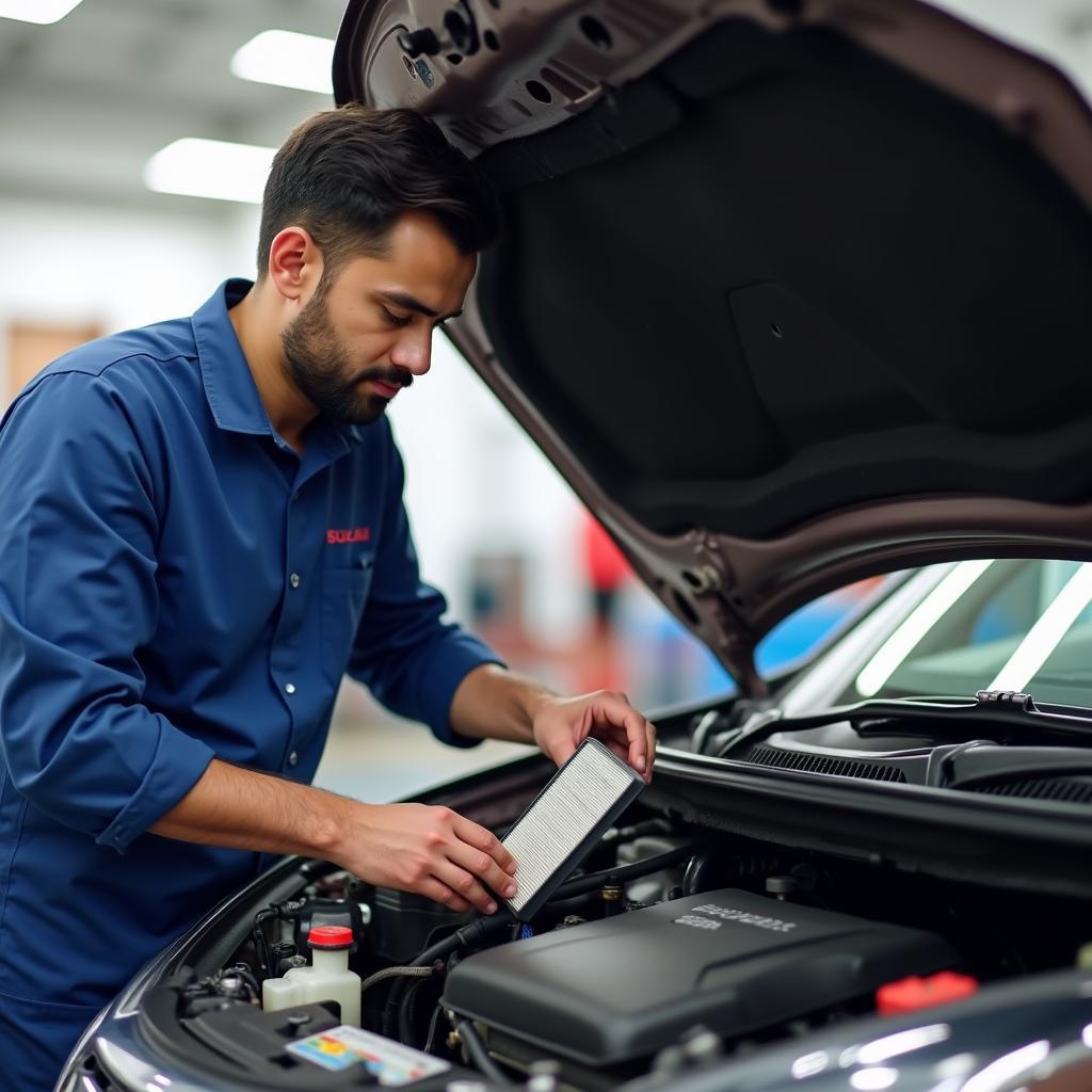 Maruti Technician Performing Inspection During Third Free Service