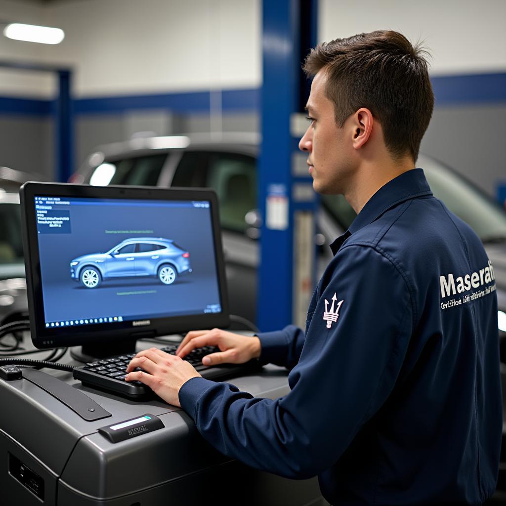 Maserati Technician Performing Diagnostics