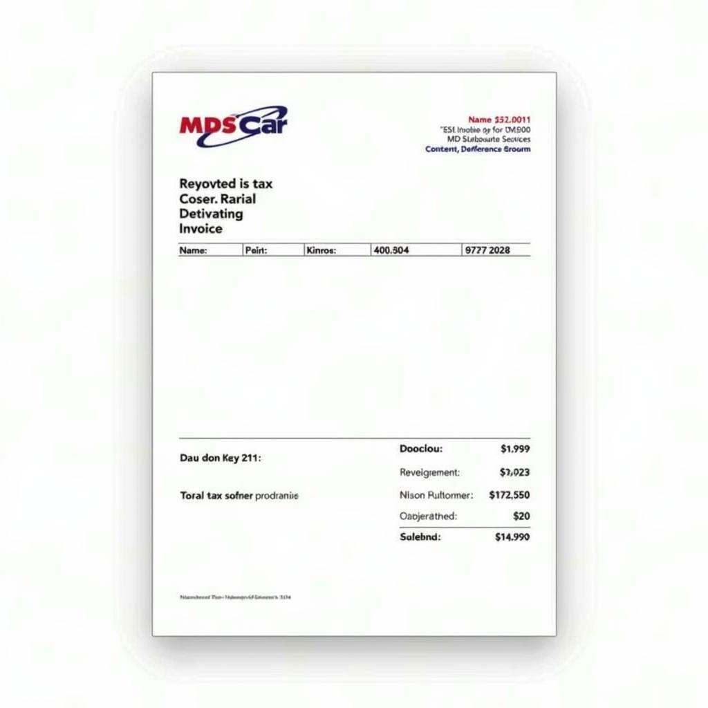 MDS Car Insurance Tax Invoice Example