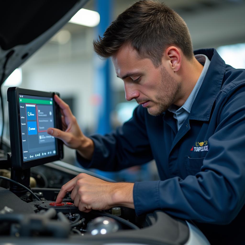 Mechanic Checking Car Diagnostics in Burail Sector 45