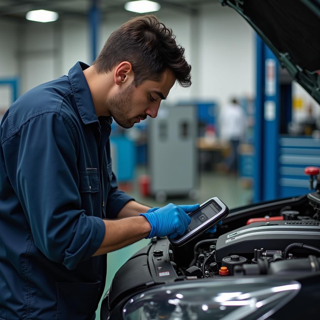 Mechanic Checking Car Engine in Columbia Repair Shop