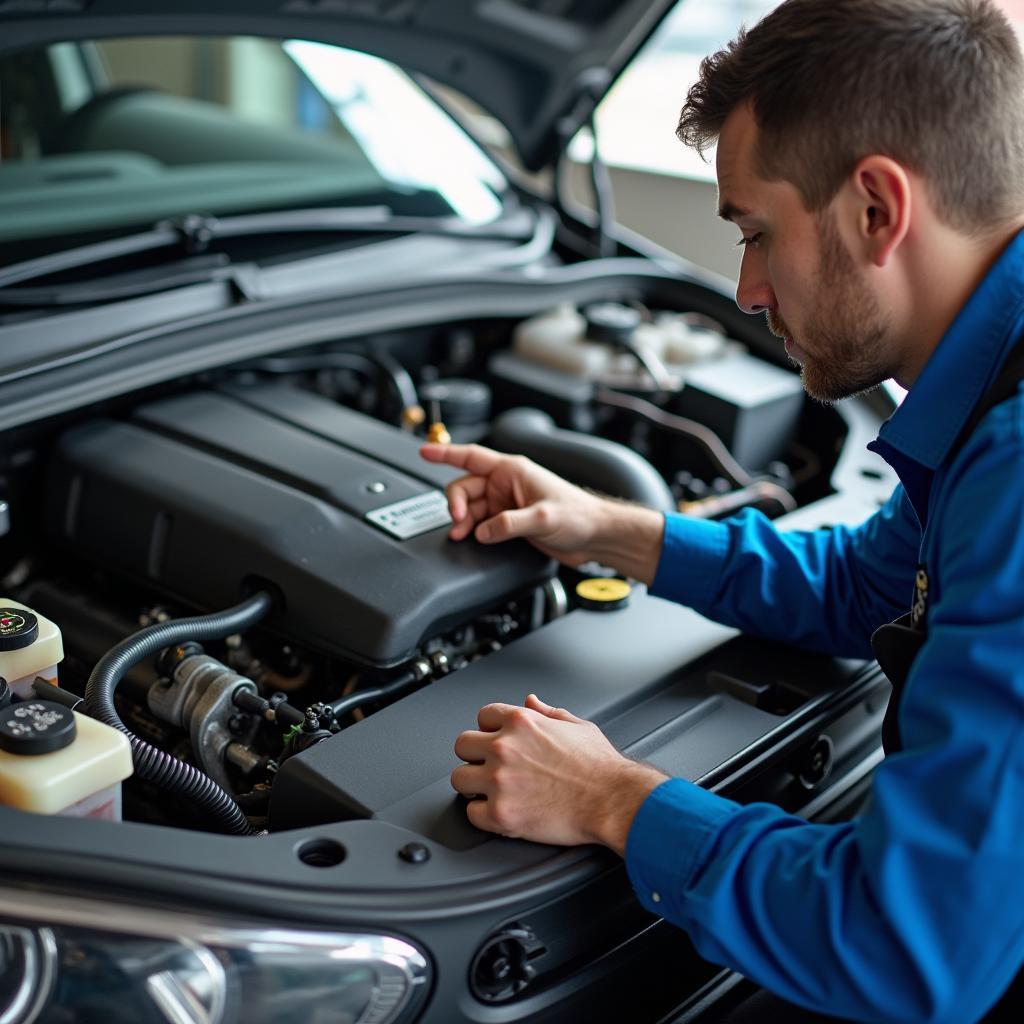 Mechanic checking car fluids during car service Kamman