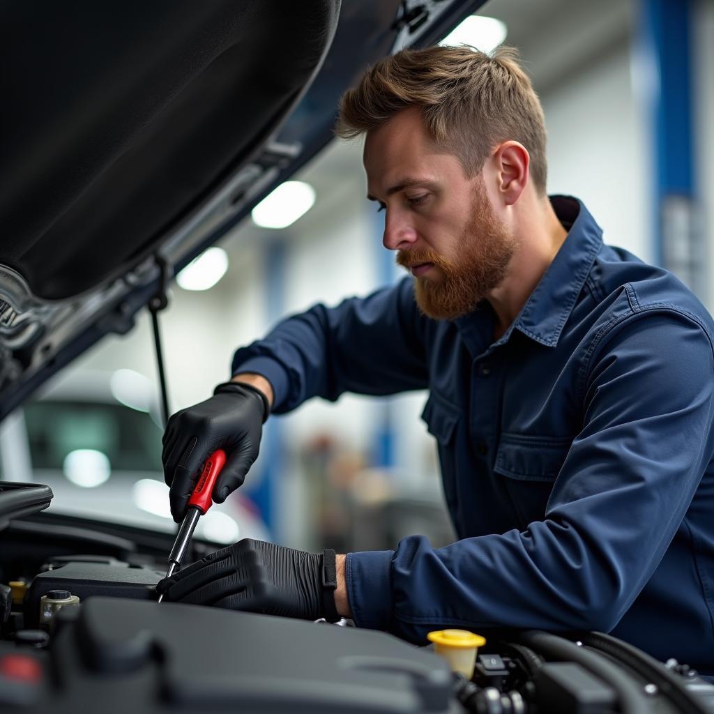 Experienced Mechanic Performing Car Inspection in Chichester