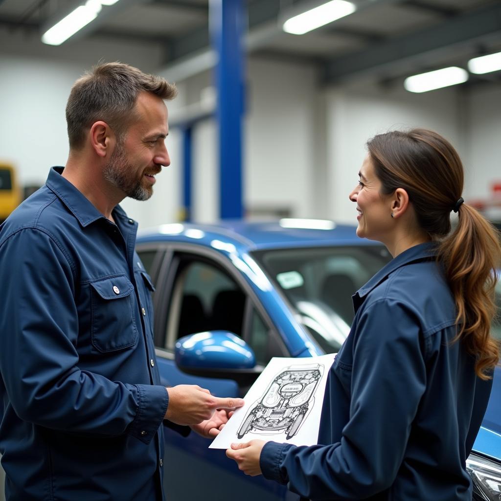 Mechanic Explaining Car Issues to Customer