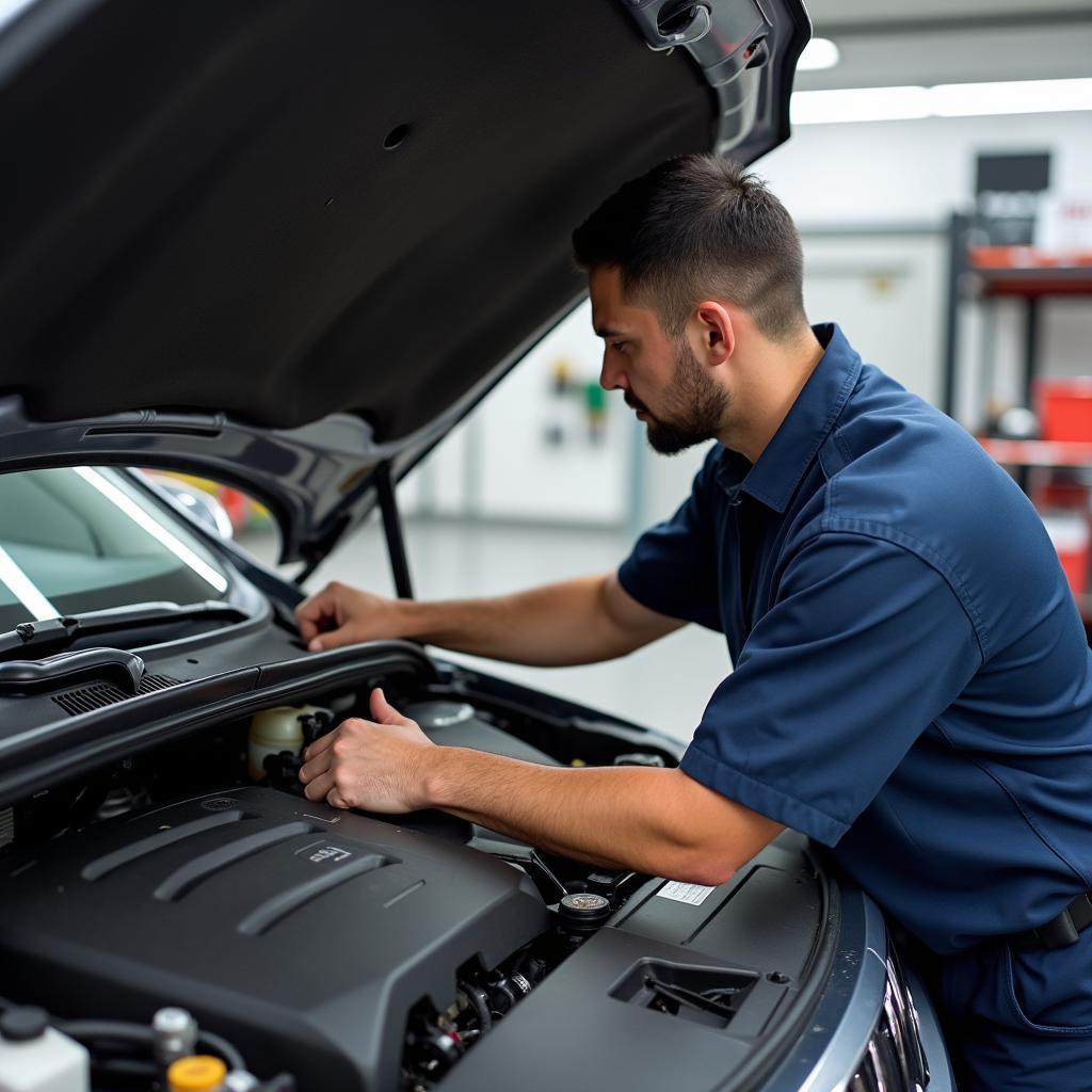 Mechanic Diagnosing Car Mileage Reduction After Service