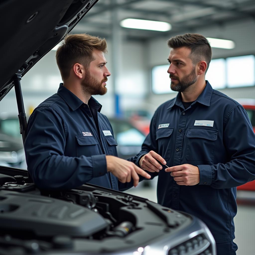 Mechanic Explaining Car Repair to Customer