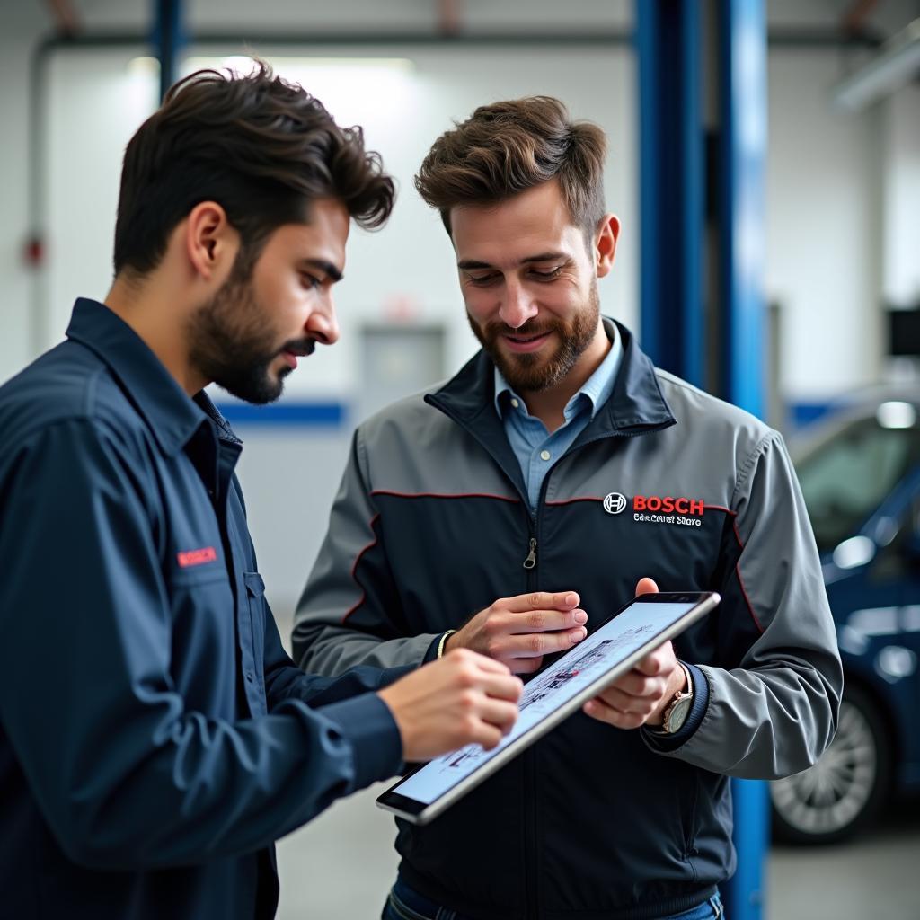 Mechanic Explaining a Car Issue to a Customer in Herohalli