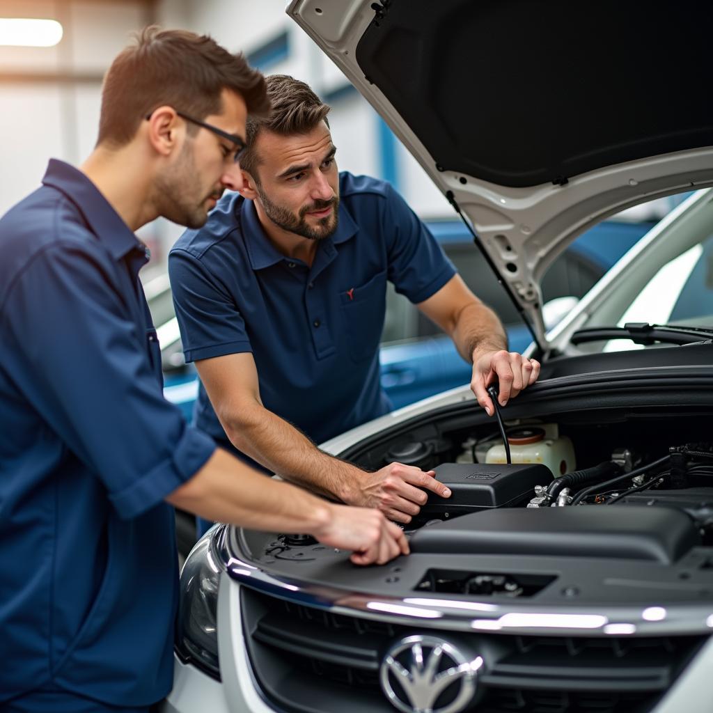 Mechanic Explaining Car Issue to Customer