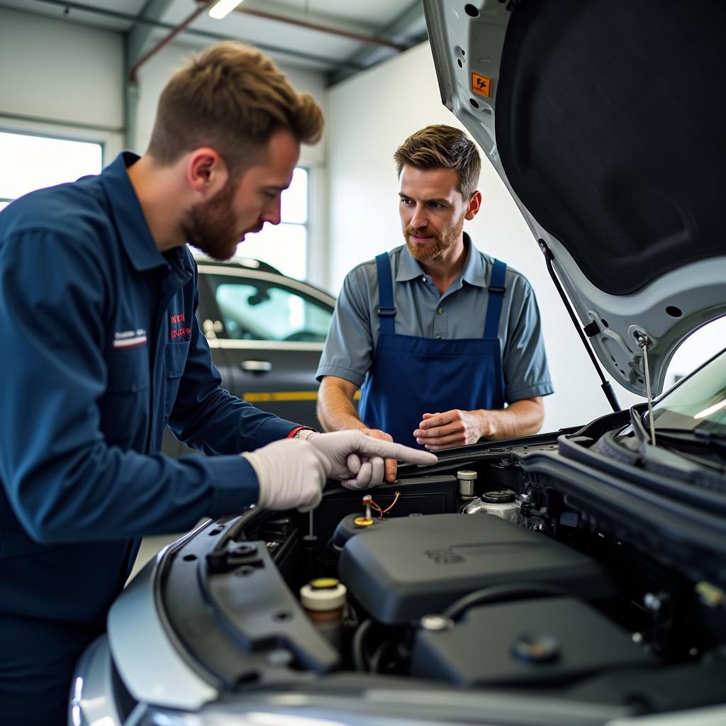 Mechanic Explaining Car Issue to Customer