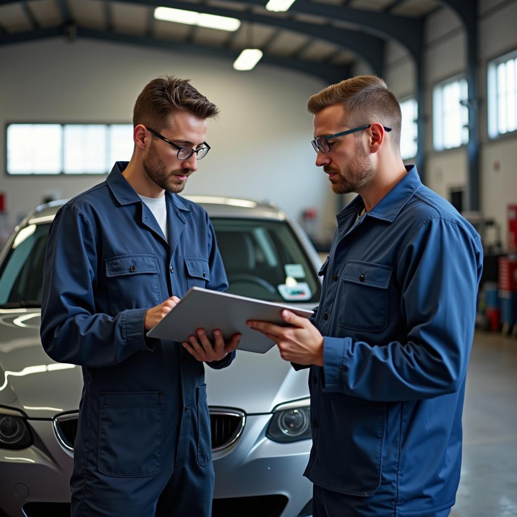 Mechanic Explaining Car Problem to Driver