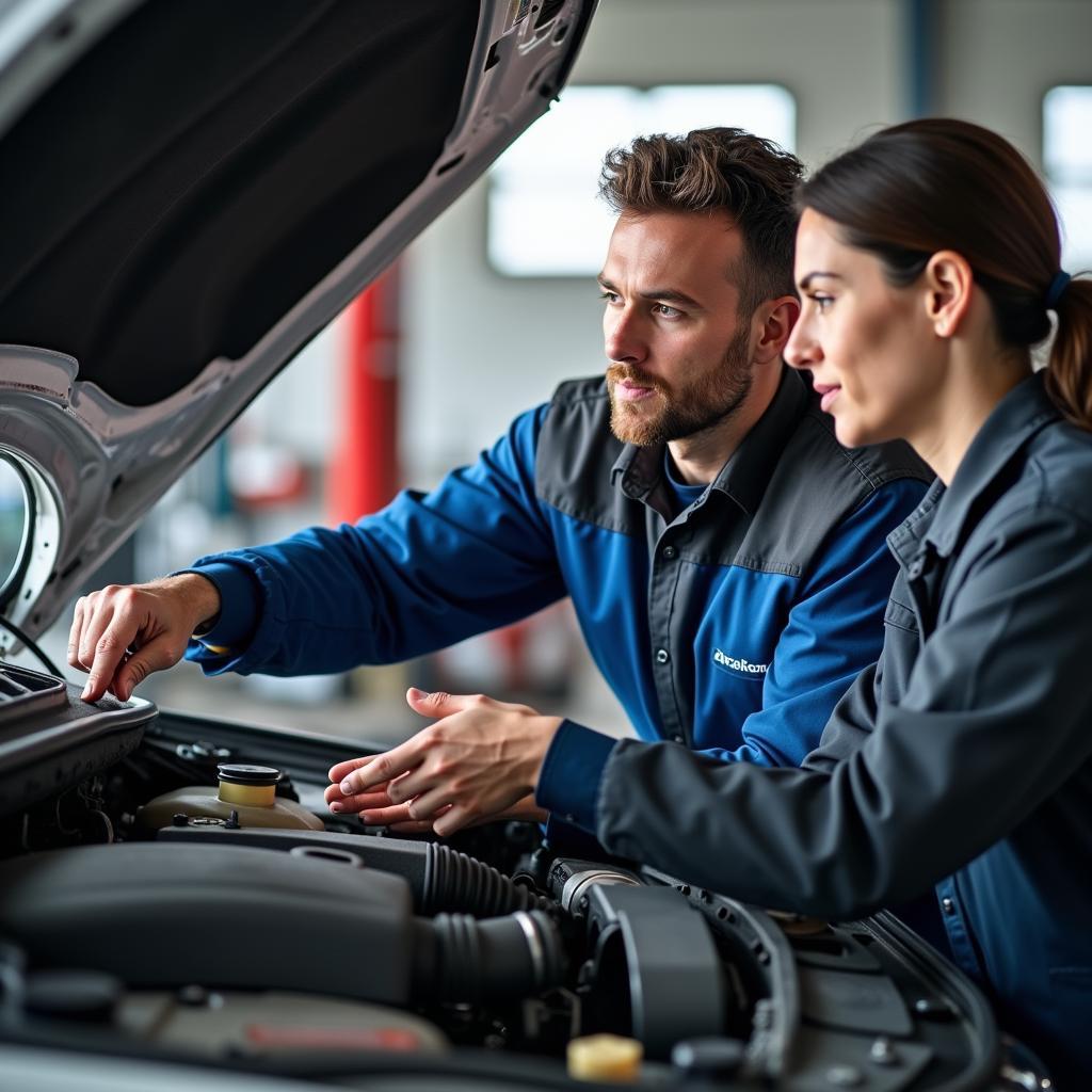 Mechanic Explaining Car Repair to Customer