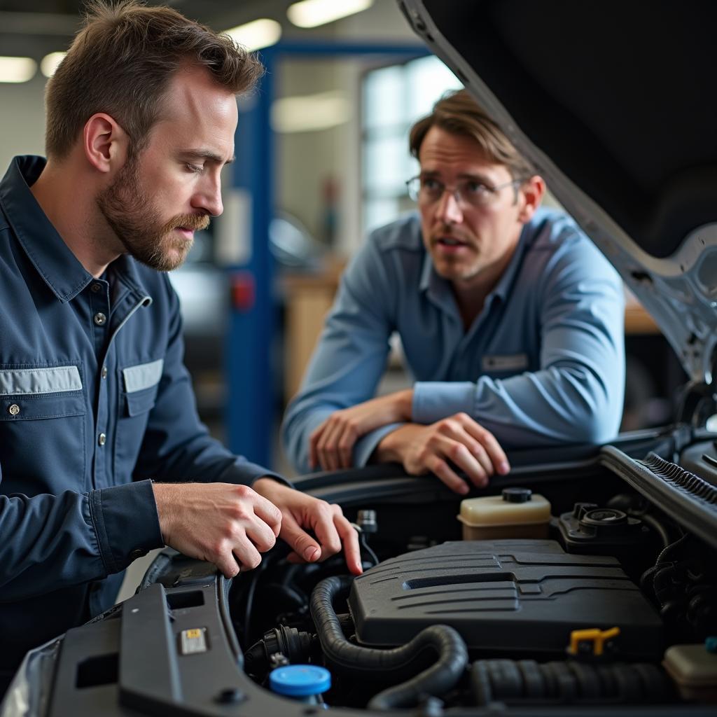 Mechanic Explaining Car Repair to Customer