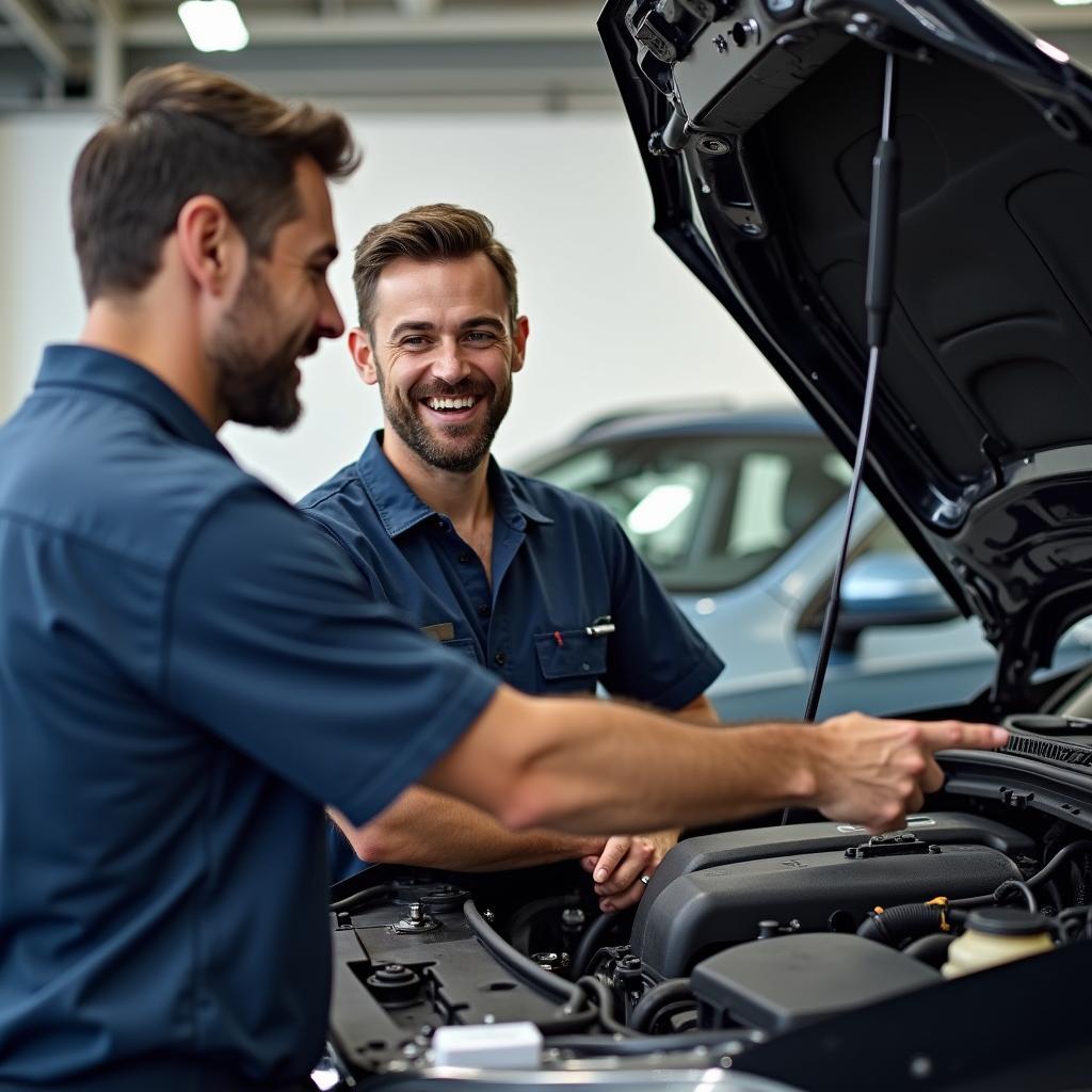 Mechanic Explaining Car Repair to Customer