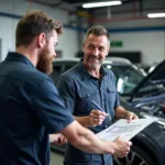 Mechanic Explaining Car Repair to Customer