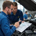 Mechanic Explaining Car Repair to Customer