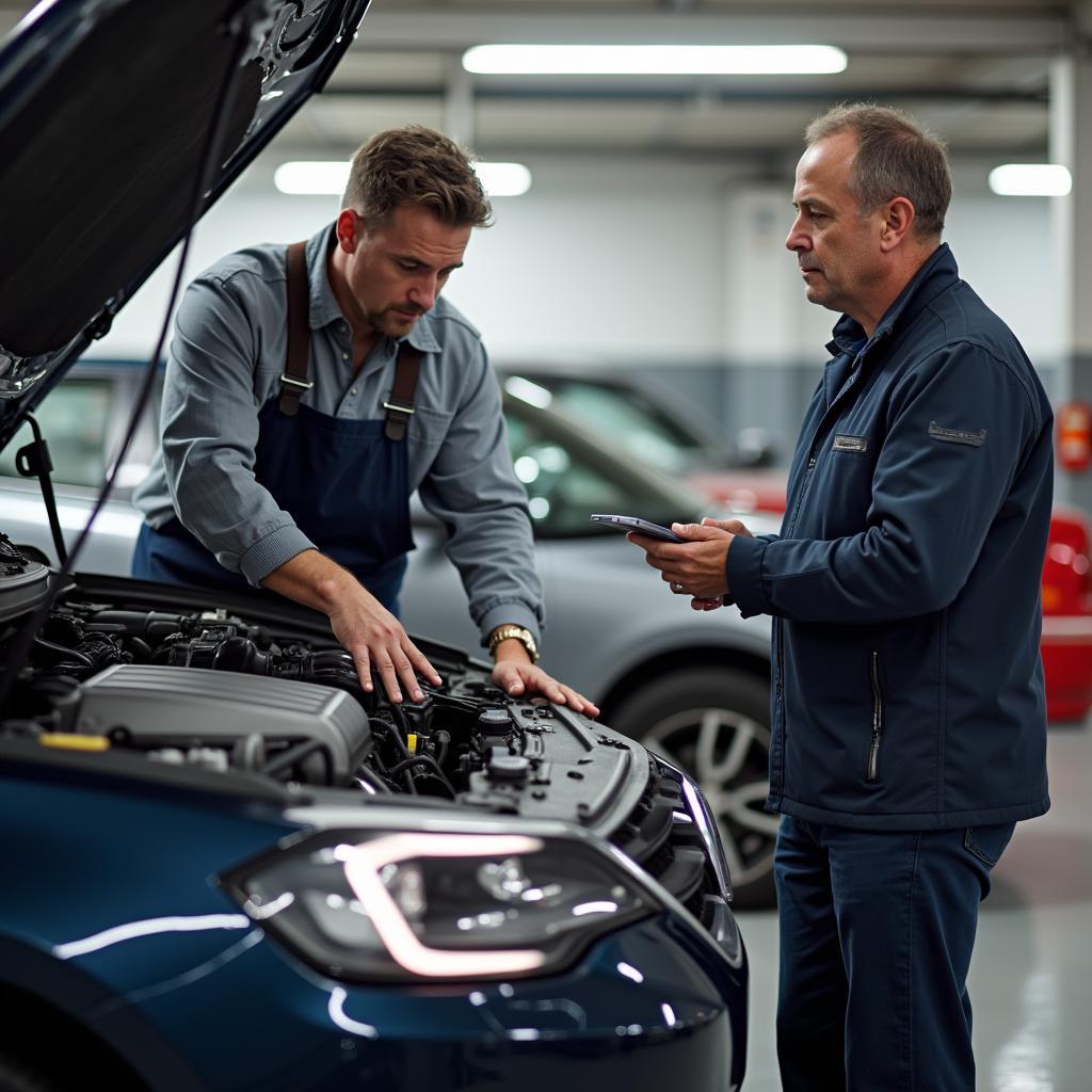 Mechanic Explaining Car Repair to Customer