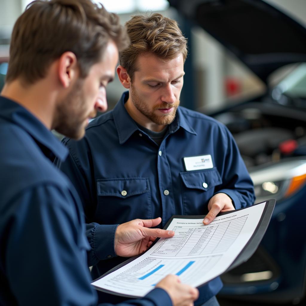 Mechanic Explaining Car Service Record