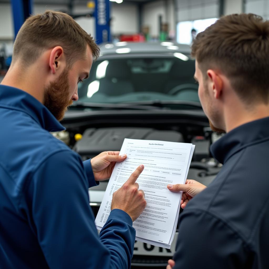 Mechanic Explaining Car Service Report Glasgow