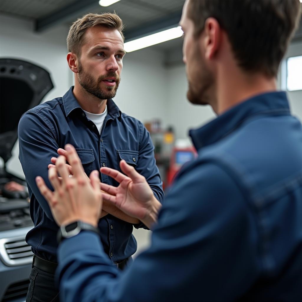 Mechanic Explaining First Service to Customer