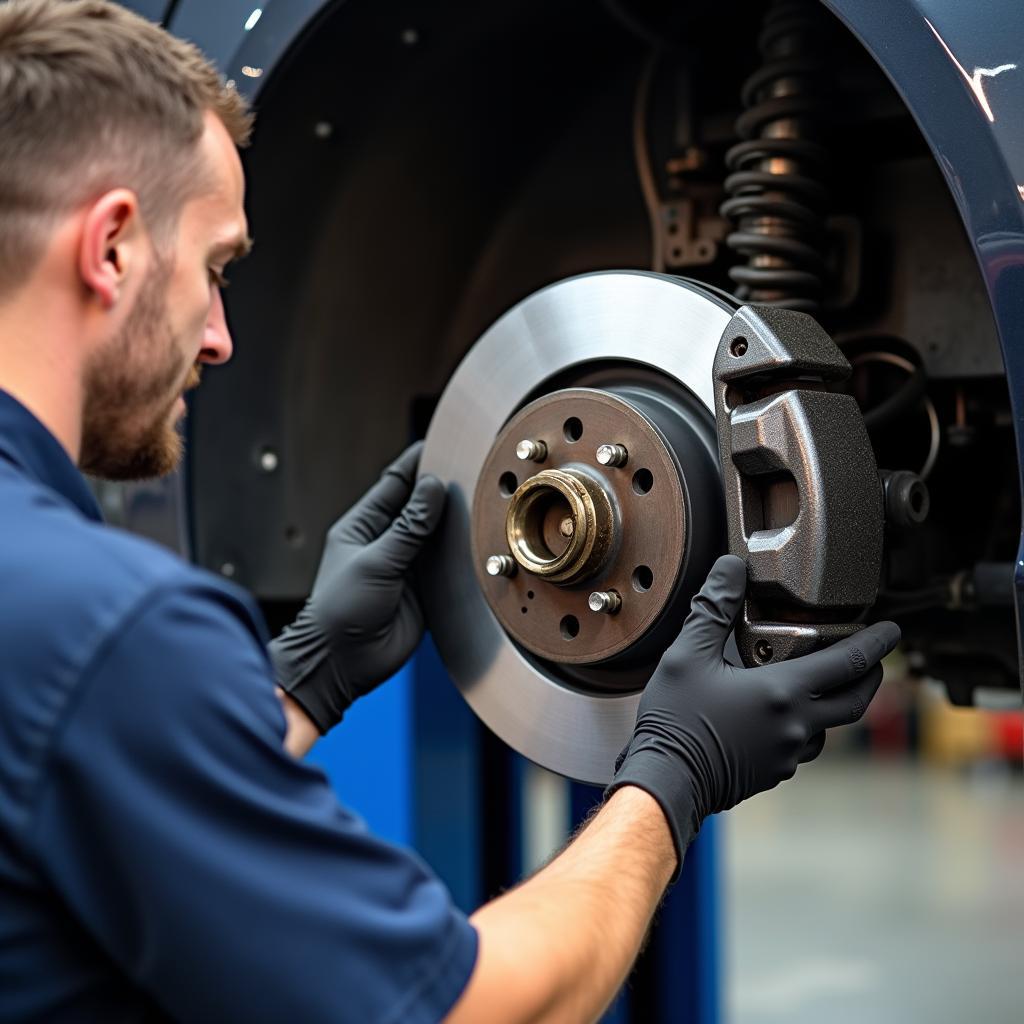 Mechanic Inspecting Brakes