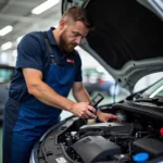 Mechanic Inspecting a Car