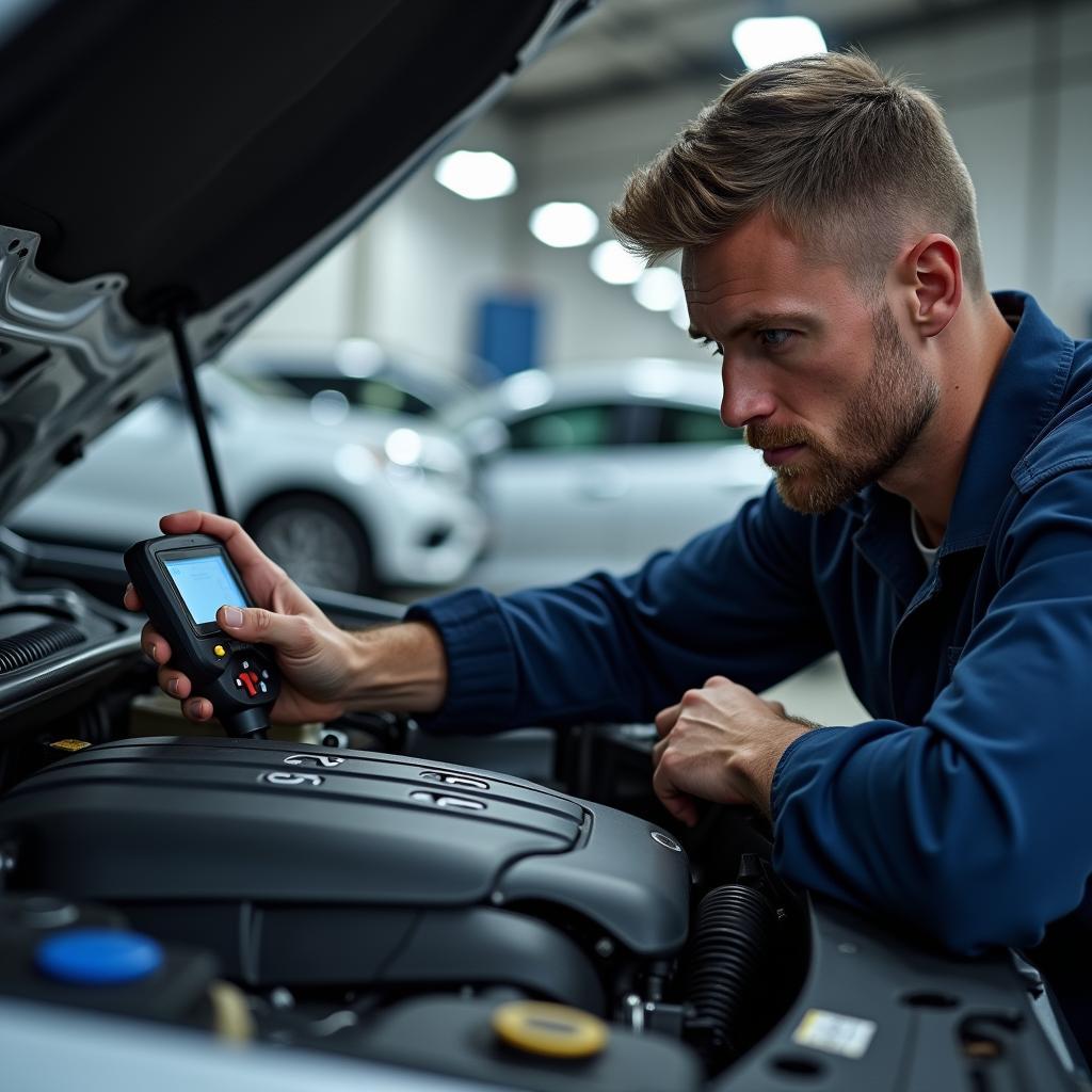 Mechanic Inspecting Car Engine