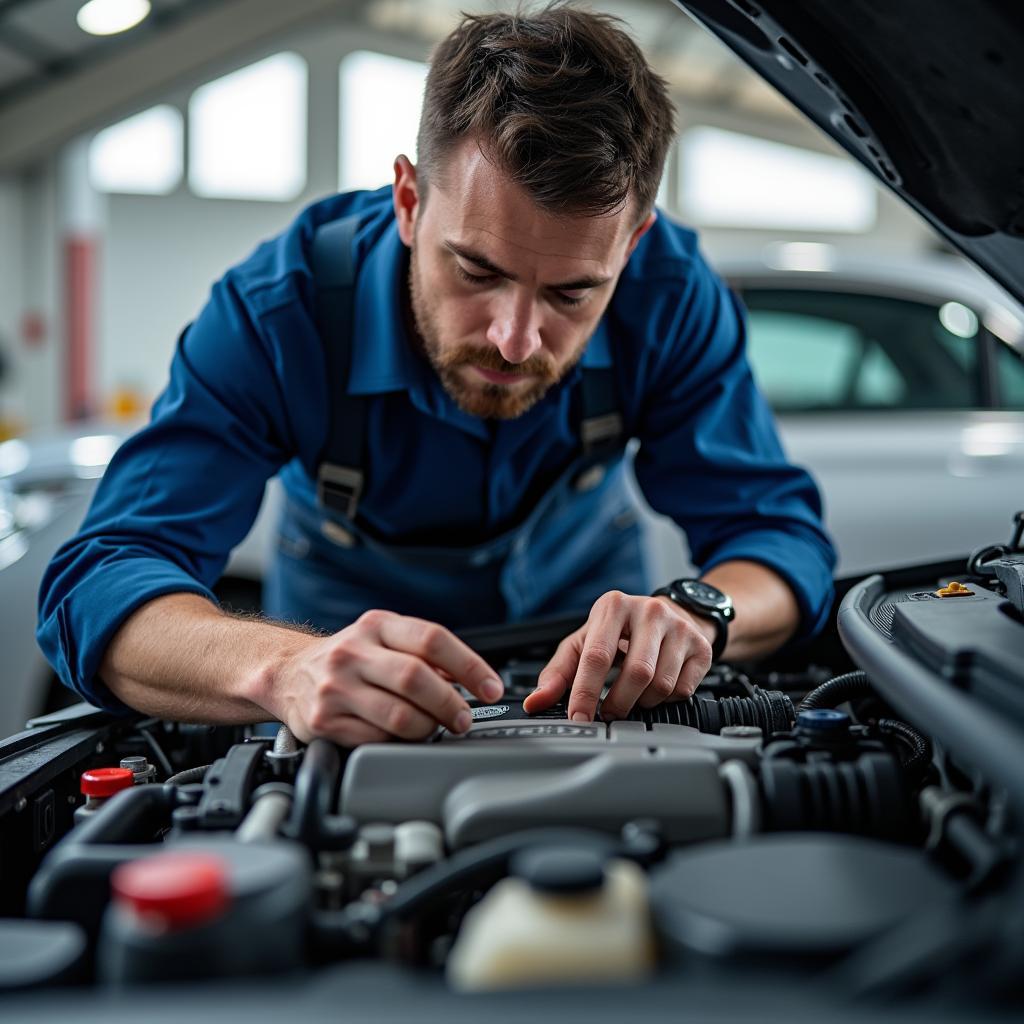 Mechanic Inspecting Car Engine