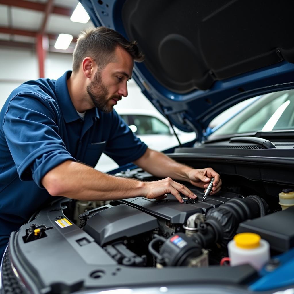 Mechanic Inspecting Car Engine