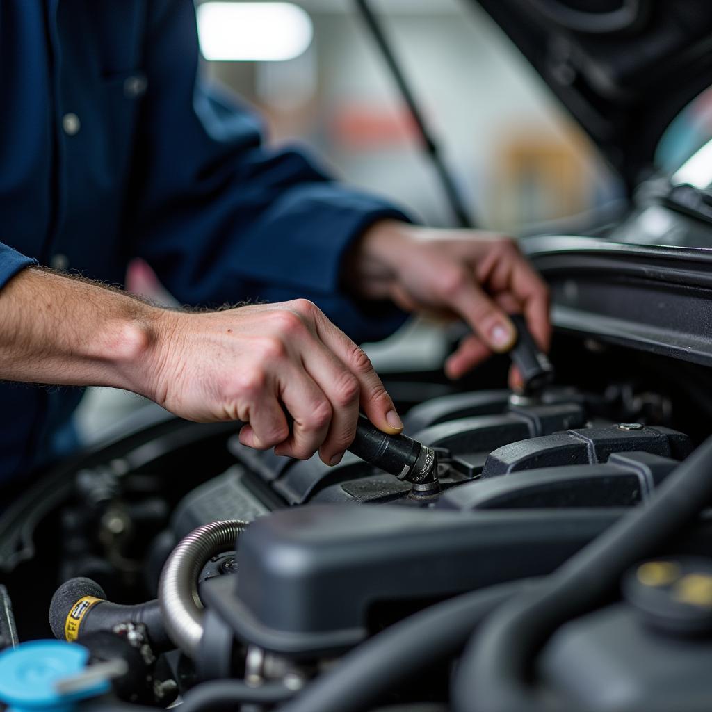 Mechanic Inspecting a Car Engine