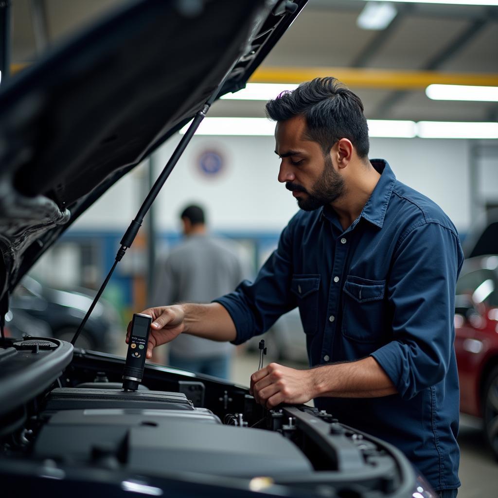 Mechanic Inspecting Car Engine in Tambaram