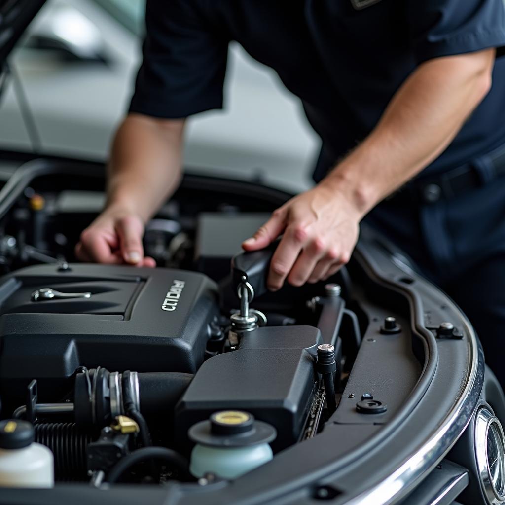 Mechanic Inspecting a Car Engine