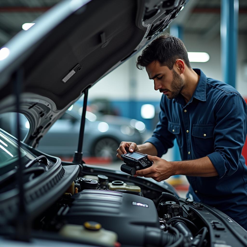 Mechanic Inspecting Car Engine in Delhi