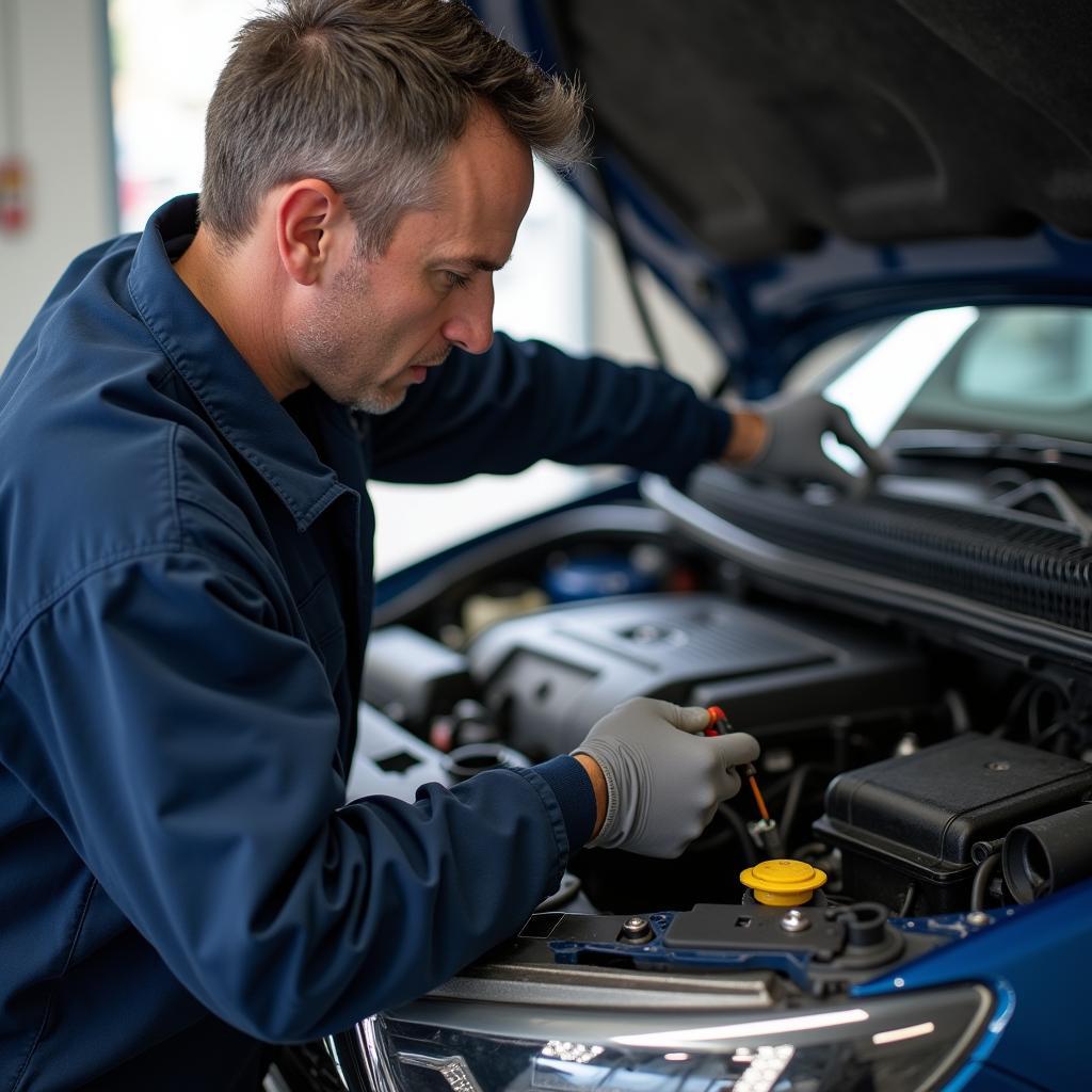 Mechanic Inspecting a Car's Heating System