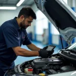 Mechanic Inspecting Car in Mumbai Service Centre