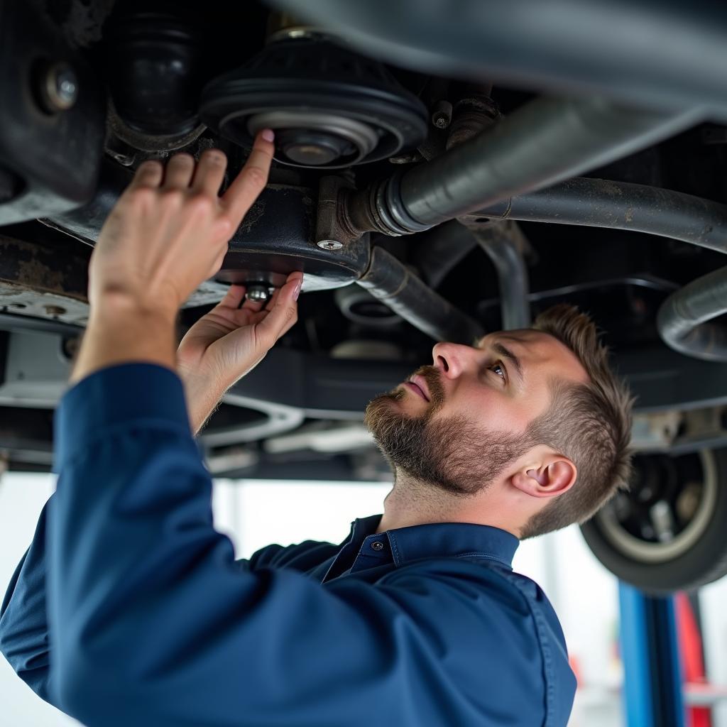 Mechanic Inspecting Car During Midterm Service