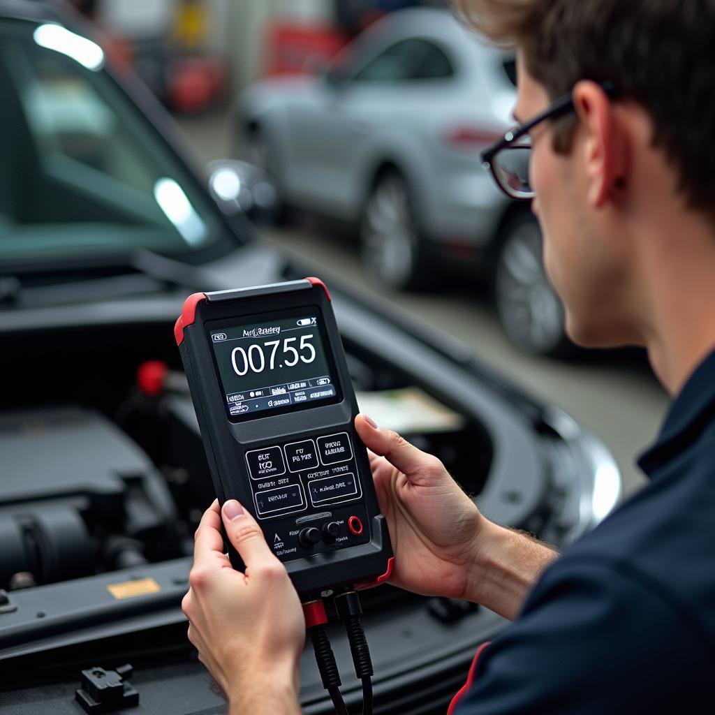 Mechanic Performing a Car Battery Load Test